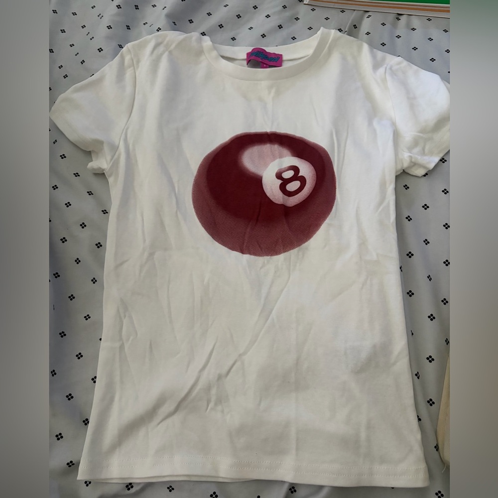 Edikted White Tee with Maroon 8-Ball Graphic